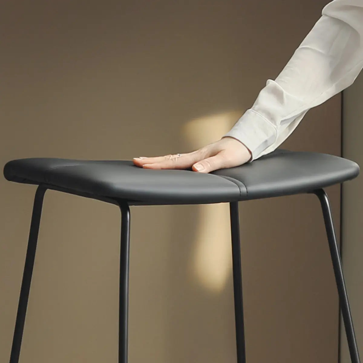 White Leather Square Backless Saddle Bar Stool — Upholstered / Coffee