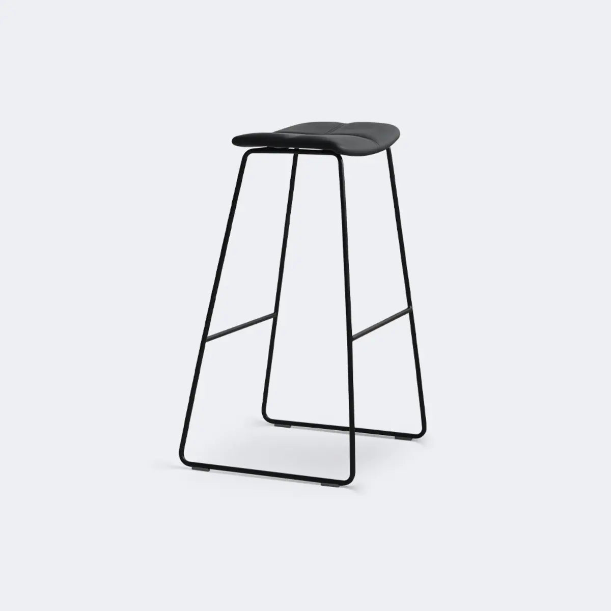 White Leather Square Backless Saddle Bar Stool — Upholstered / Light Gray
