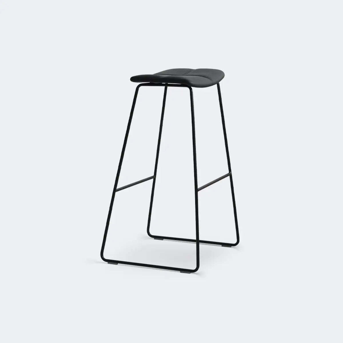 White Leather Square Backless Saddle Bar Stool — Upholstered / Light Gray