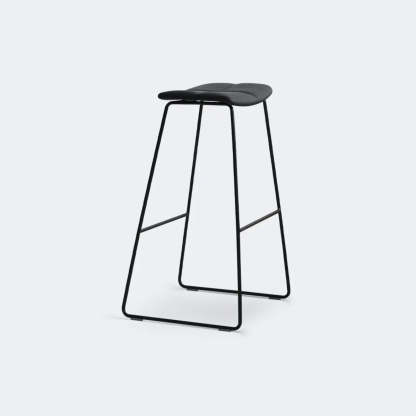 White Leather Square Backless Saddle Bar Stool — Upholstered / Light Gray
