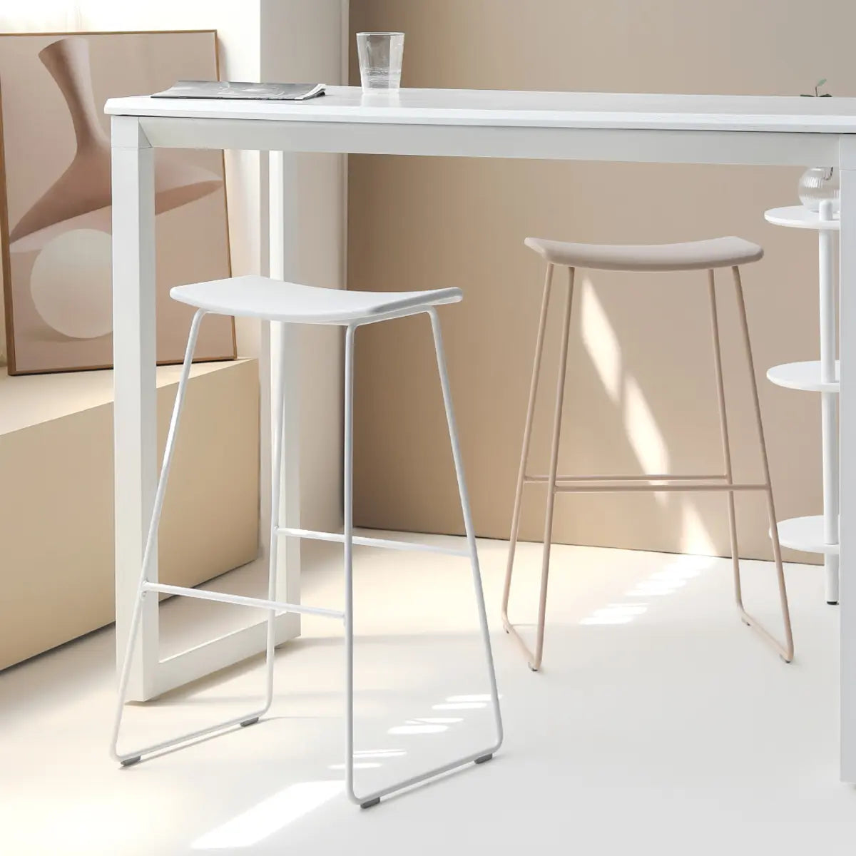 White Leather Square Backless Saddle Bar Stool