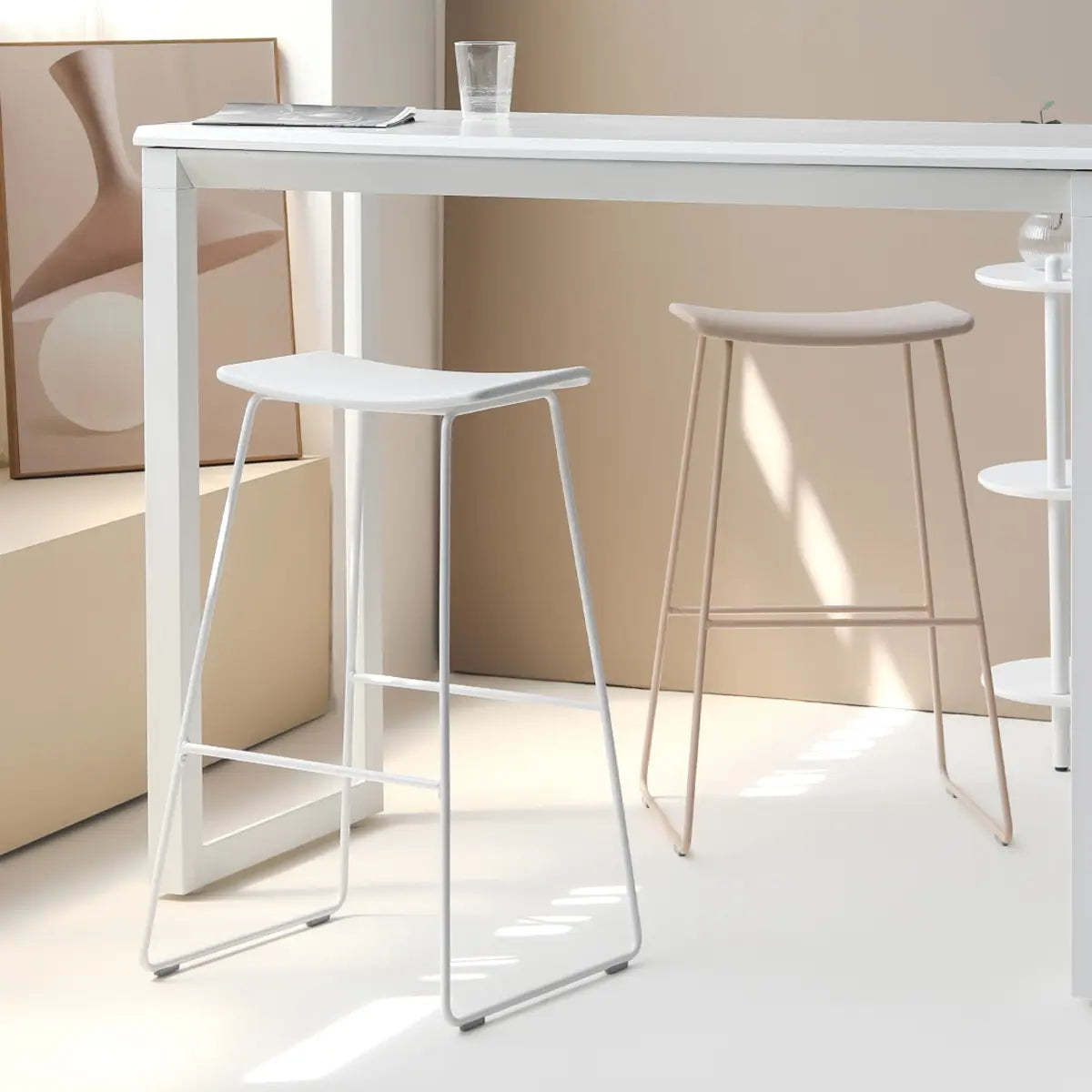 White Leather Square Backless Saddle Bar Stool