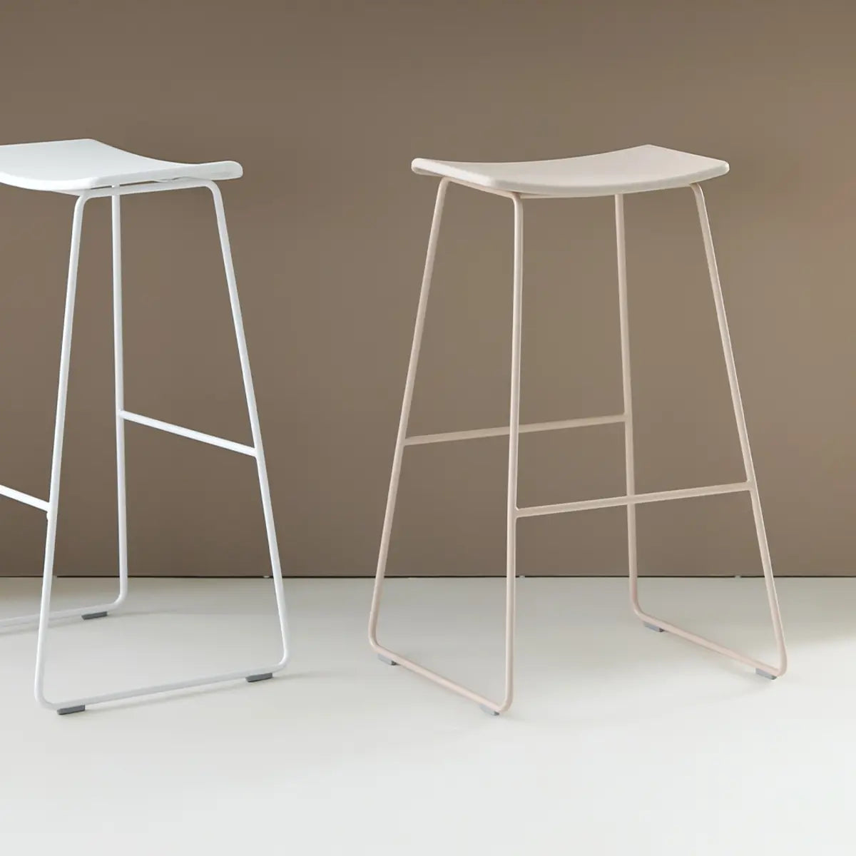 White Leather Square Backless Saddle Bar Stool
