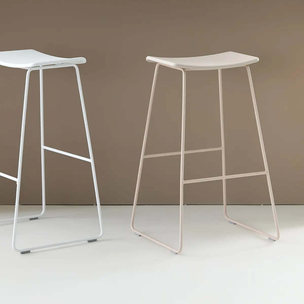 White Leather Square Backless Saddle Bar Stool