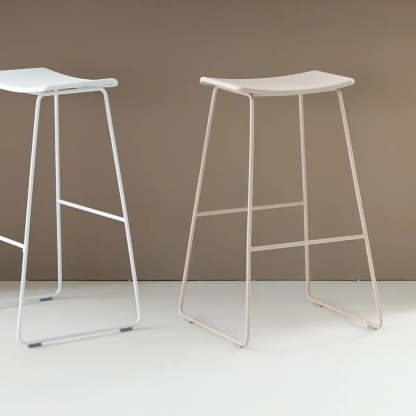 White Leather Square Backless Saddle Bar Stool