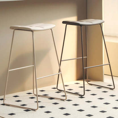 White Leather Square Backless Saddle Bar Stool — Non-Upholstered / Black