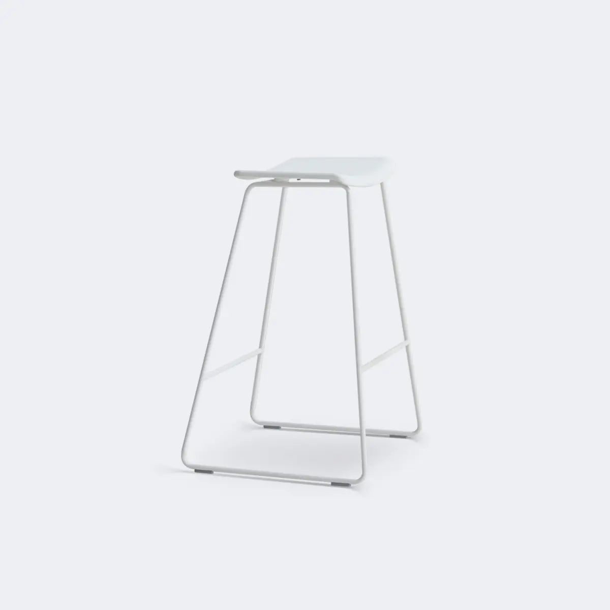White Leather Square Backless Saddle Bar Stool — Non-Upholstered / Champagne