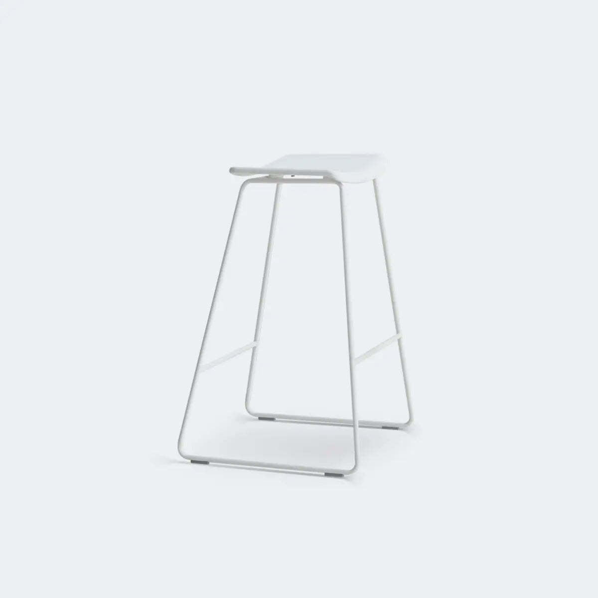 White Leather Square Backless Saddle Bar Stool — Non-Upholstered / Champagne