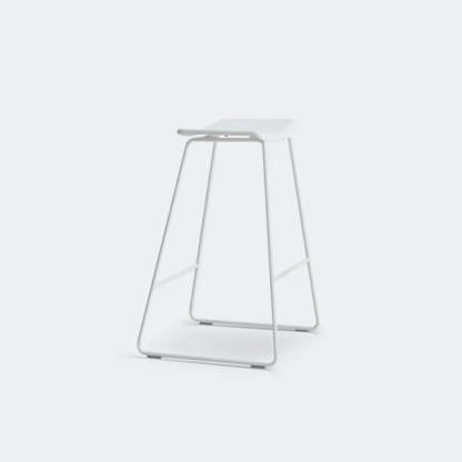 White Leather Square Backless Saddle Bar Stool — Non-Upholstered / Champagne