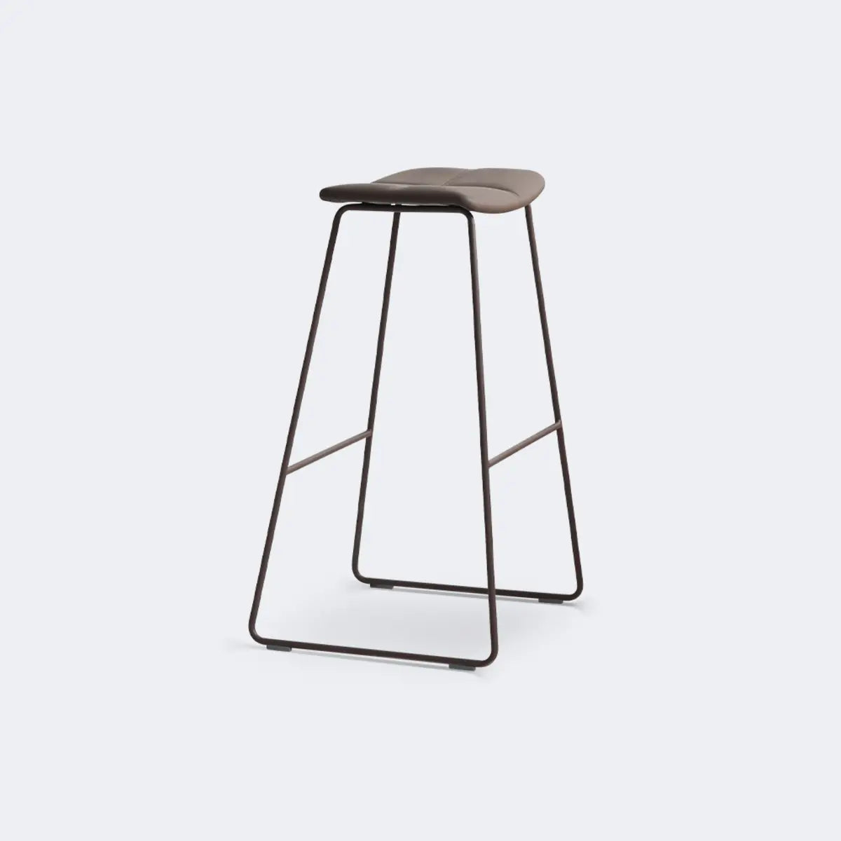White Leather Square Backless Saddle Bar Stool — Non-Upholstered / Champagne