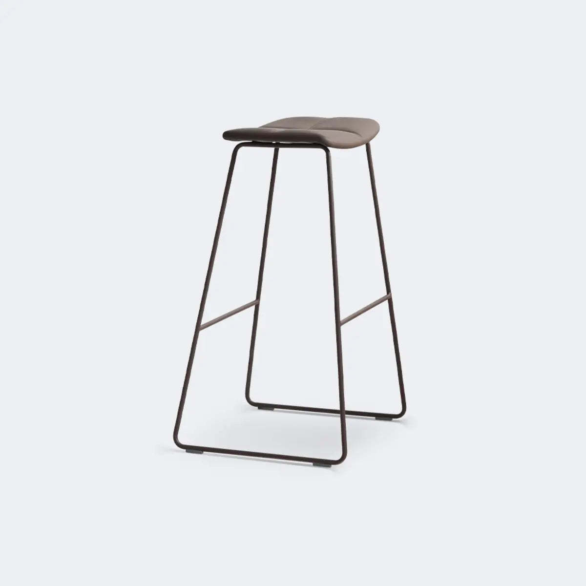White Leather Square Backless Saddle Bar Stool — Non-Upholstered / Champagne