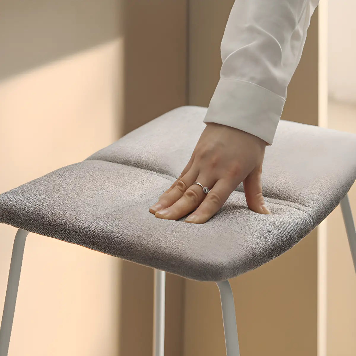 White Leather Square Backless Saddle Bar Stool — Non-Upholstered / Coffee