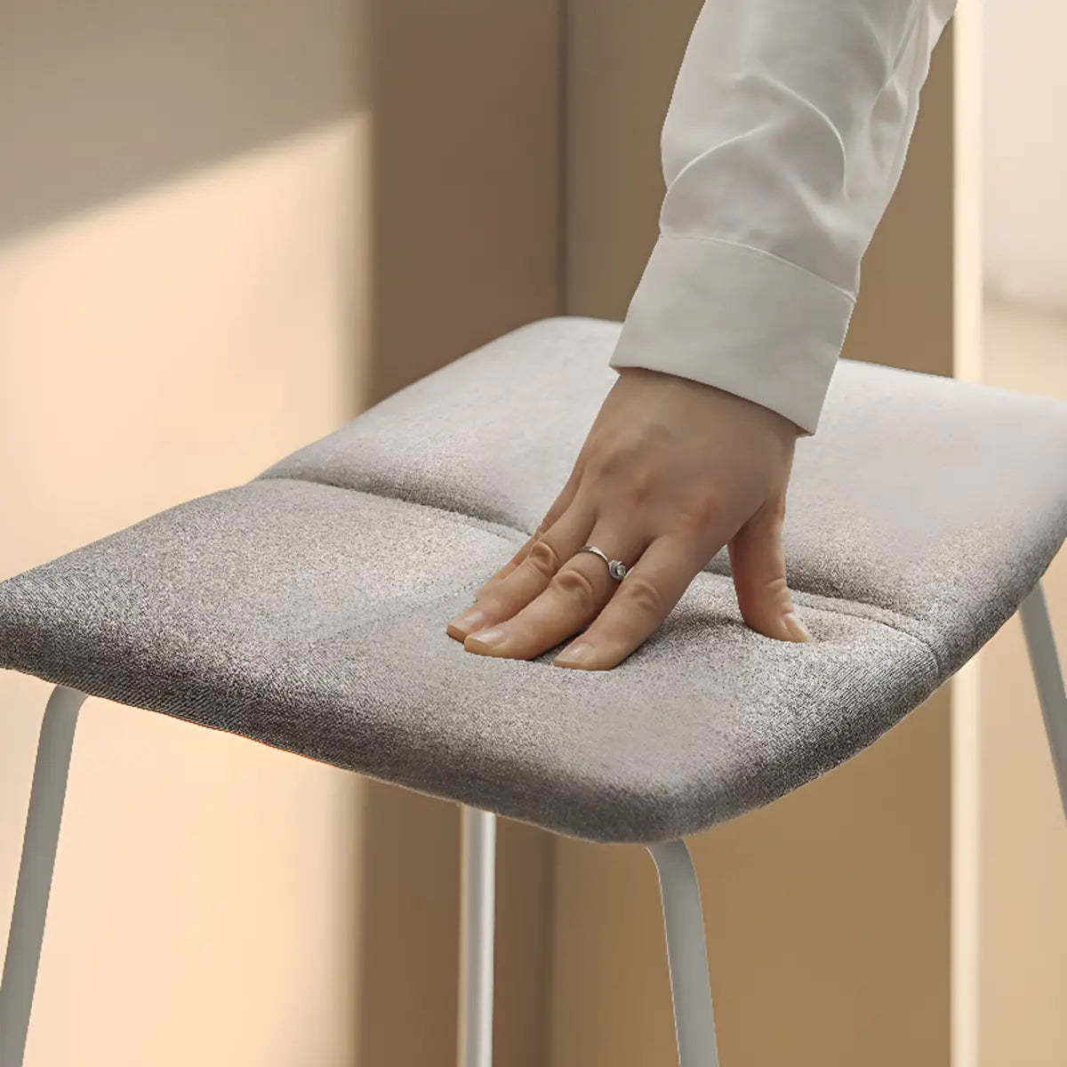 White Leather Square Backless Saddle Bar Stool — Non-Upholstered / Coffee