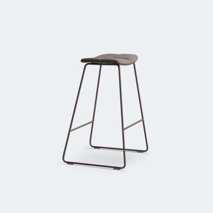 White Leather Square Backless Saddle Bar Stool — Non-Upholstered / White