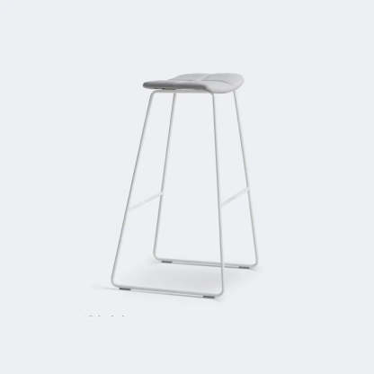 White Leather Square Backless Saddle Bar Stool — Upholstered / Black
