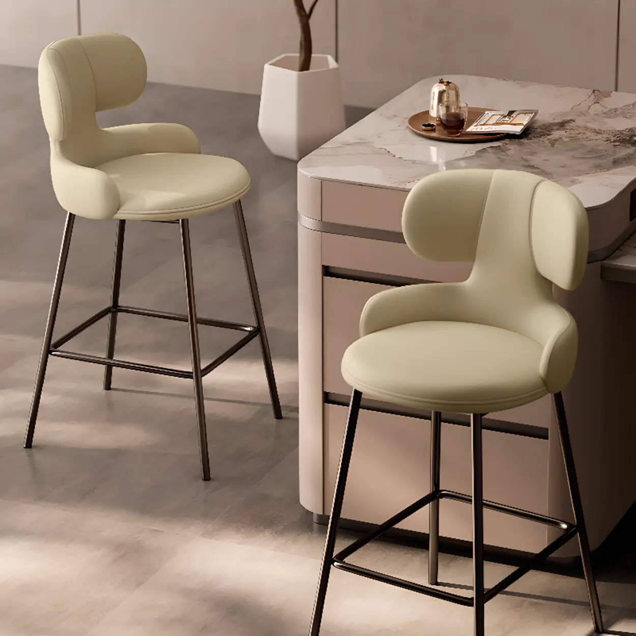 White Leather Full Back Counter Bar Stool — Cyan/White