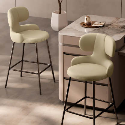 White Leather Full Back Counter Bar Stool — Cyan/White