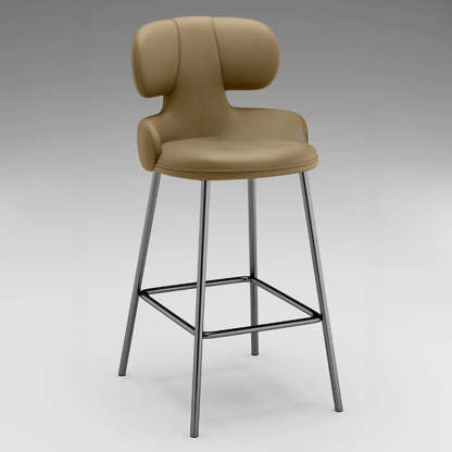 White Leather Full Back Counter Bar Stool — Khaki