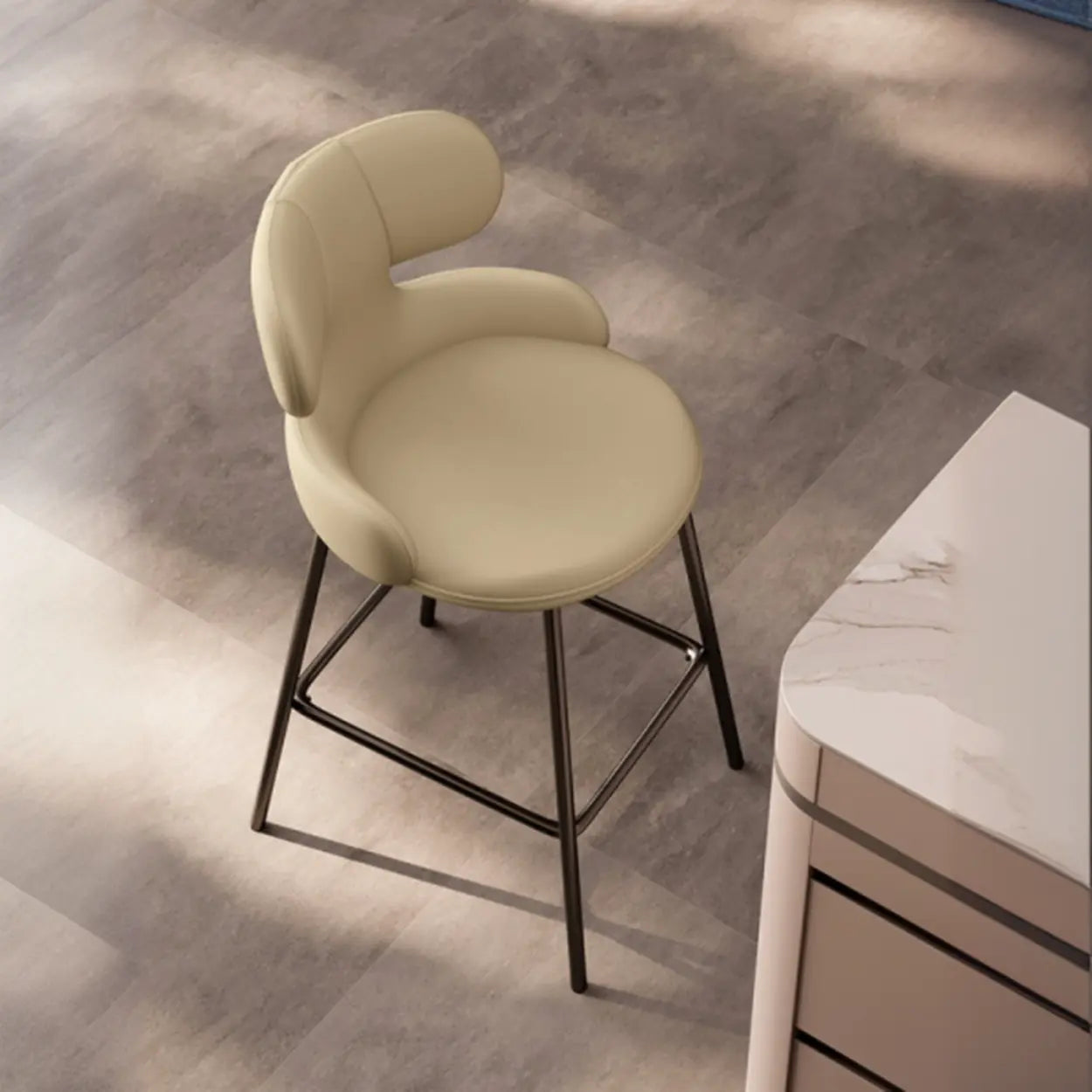 White Leather Full Back Counter Bar Stool — Khaki