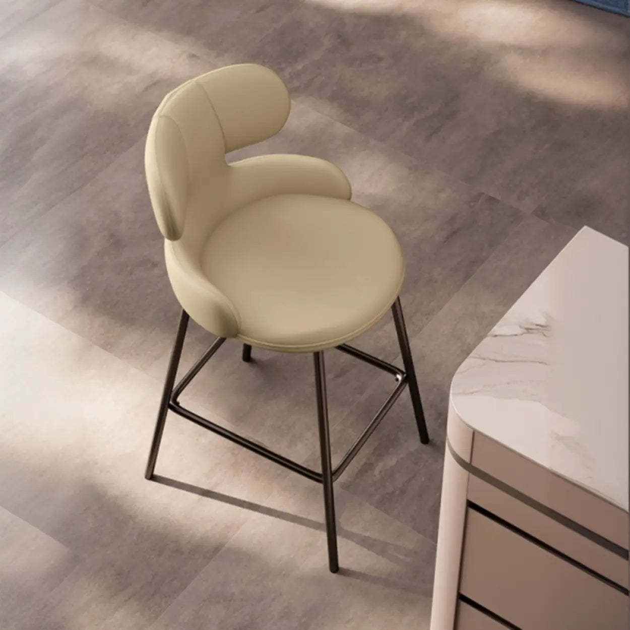 White Leather Full Back Counter Bar Stool — Khaki