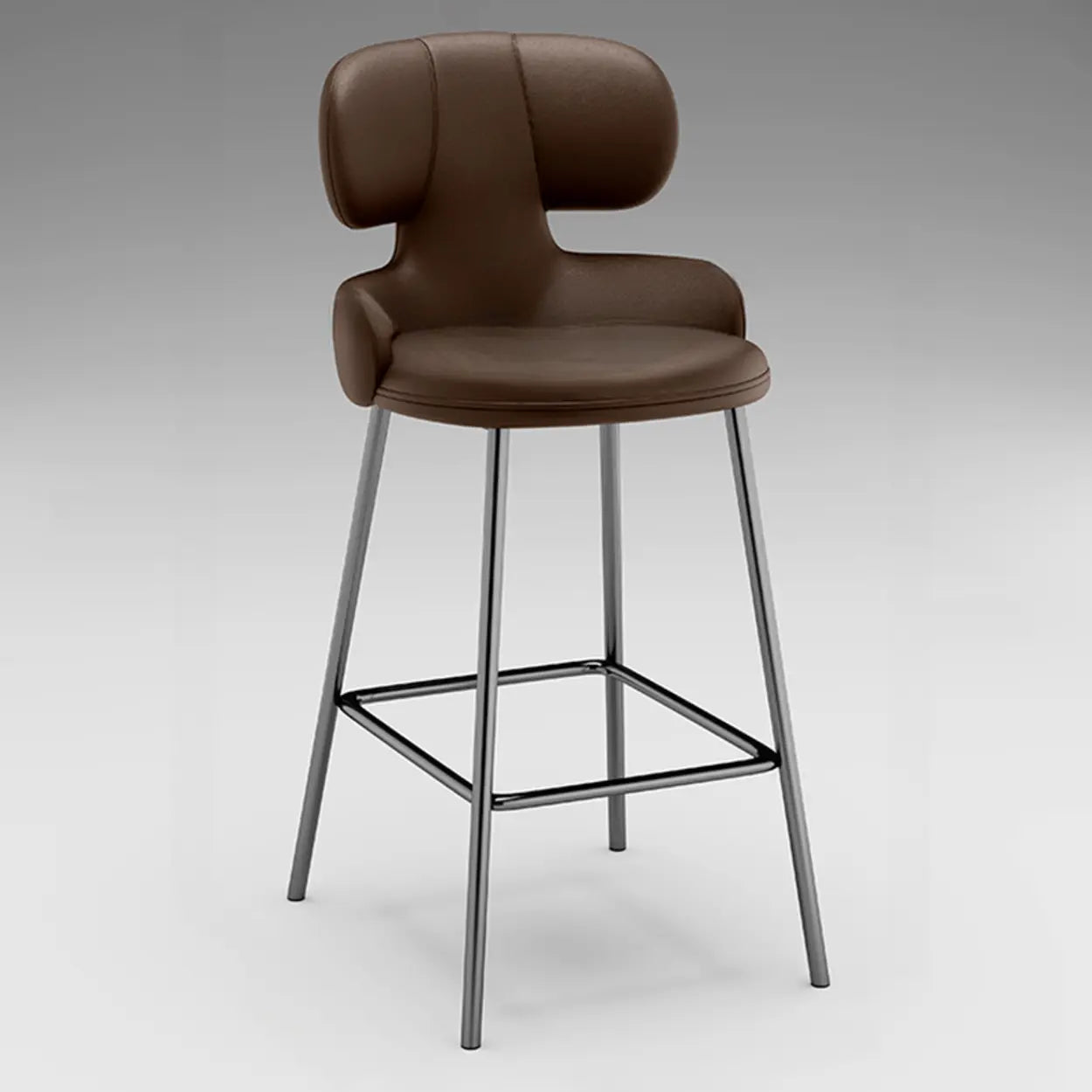 White Leather Full Back Counter Bar Stool — Dark Coffee