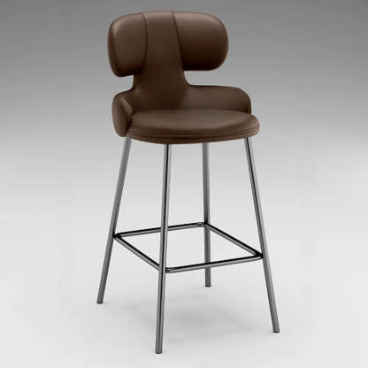 White Leather Full Back Counter Bar Stool — Dark Coffee