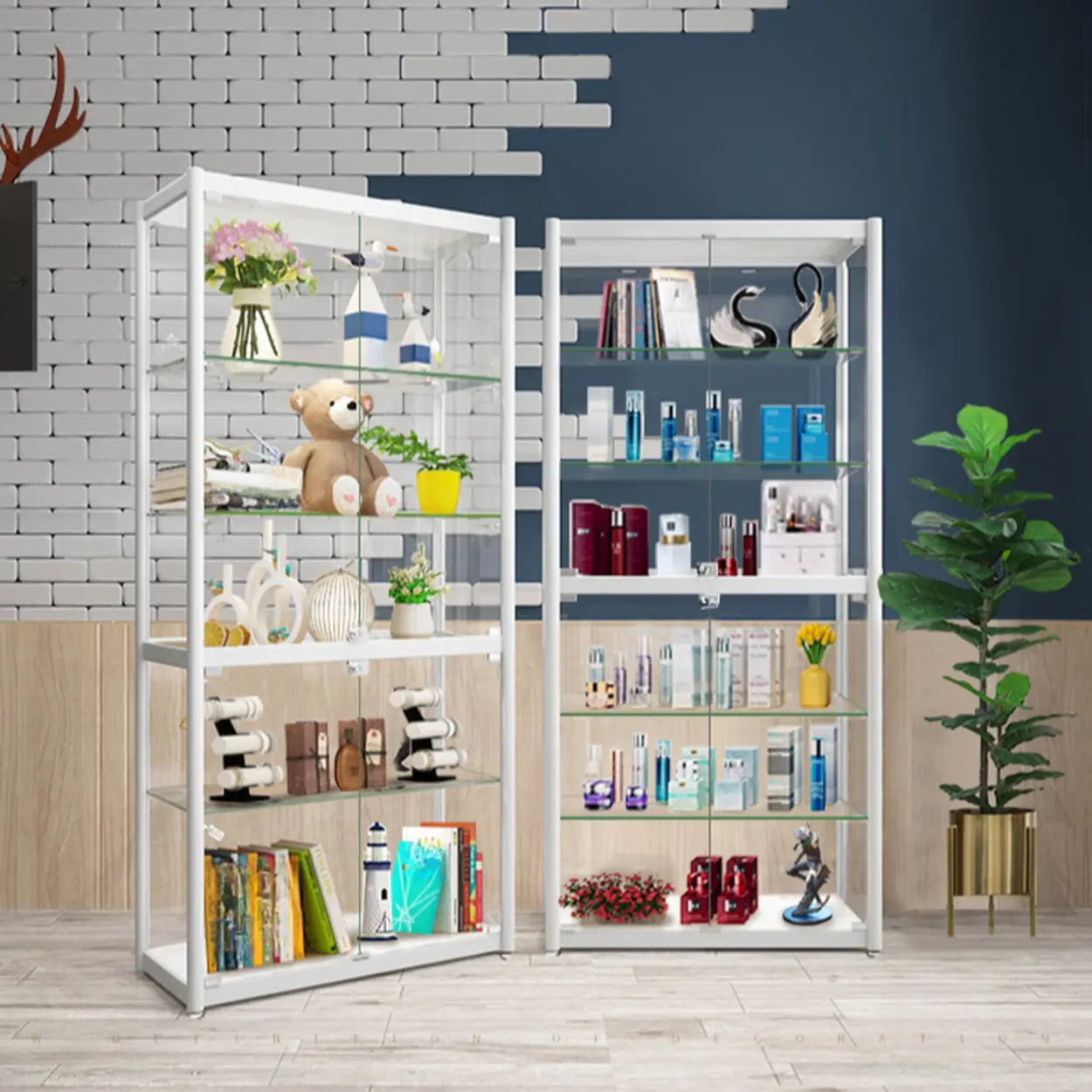 White 5-Shelf Glass Curio Display Cabinet