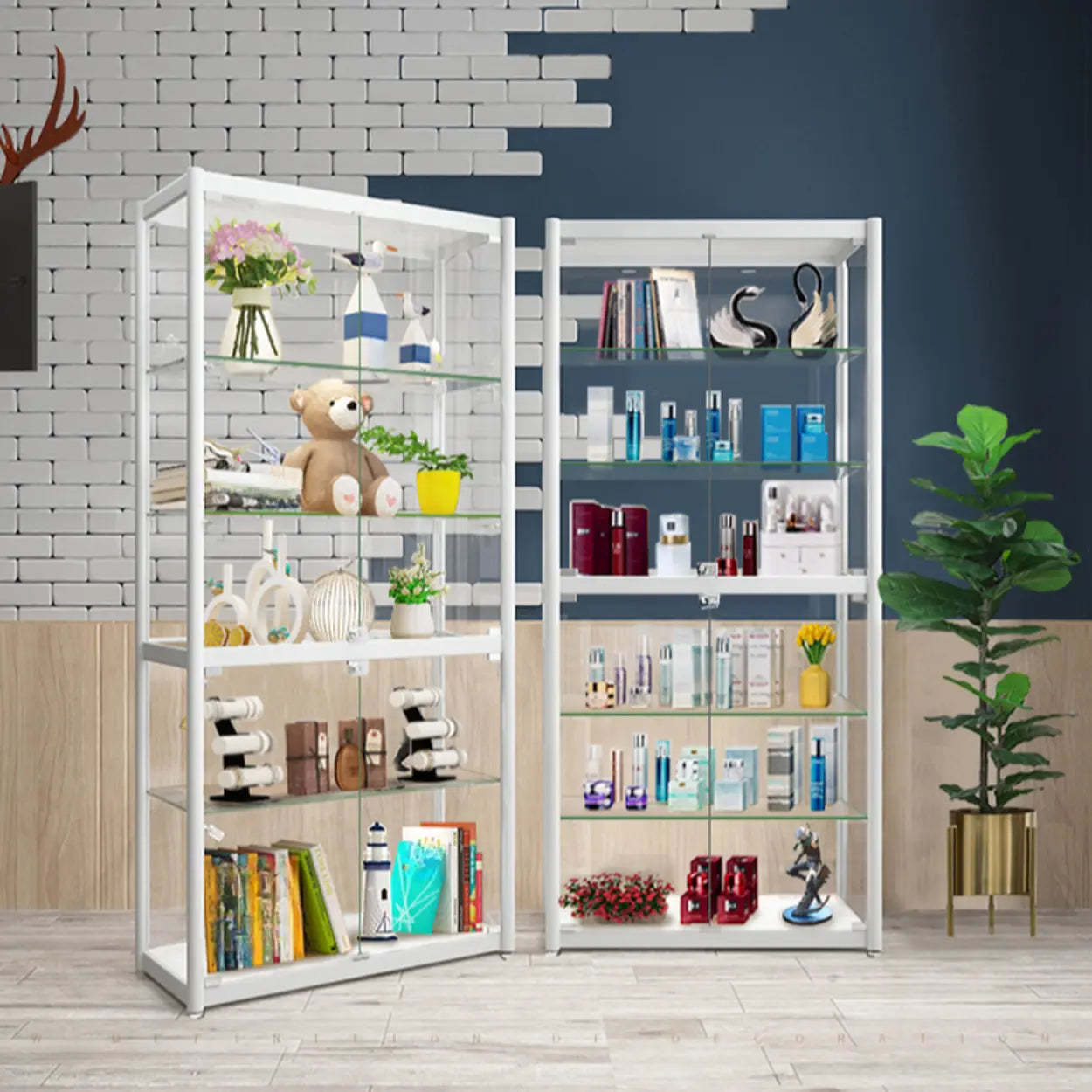 White 5-Shelf Glass Curio Display Cabinet
