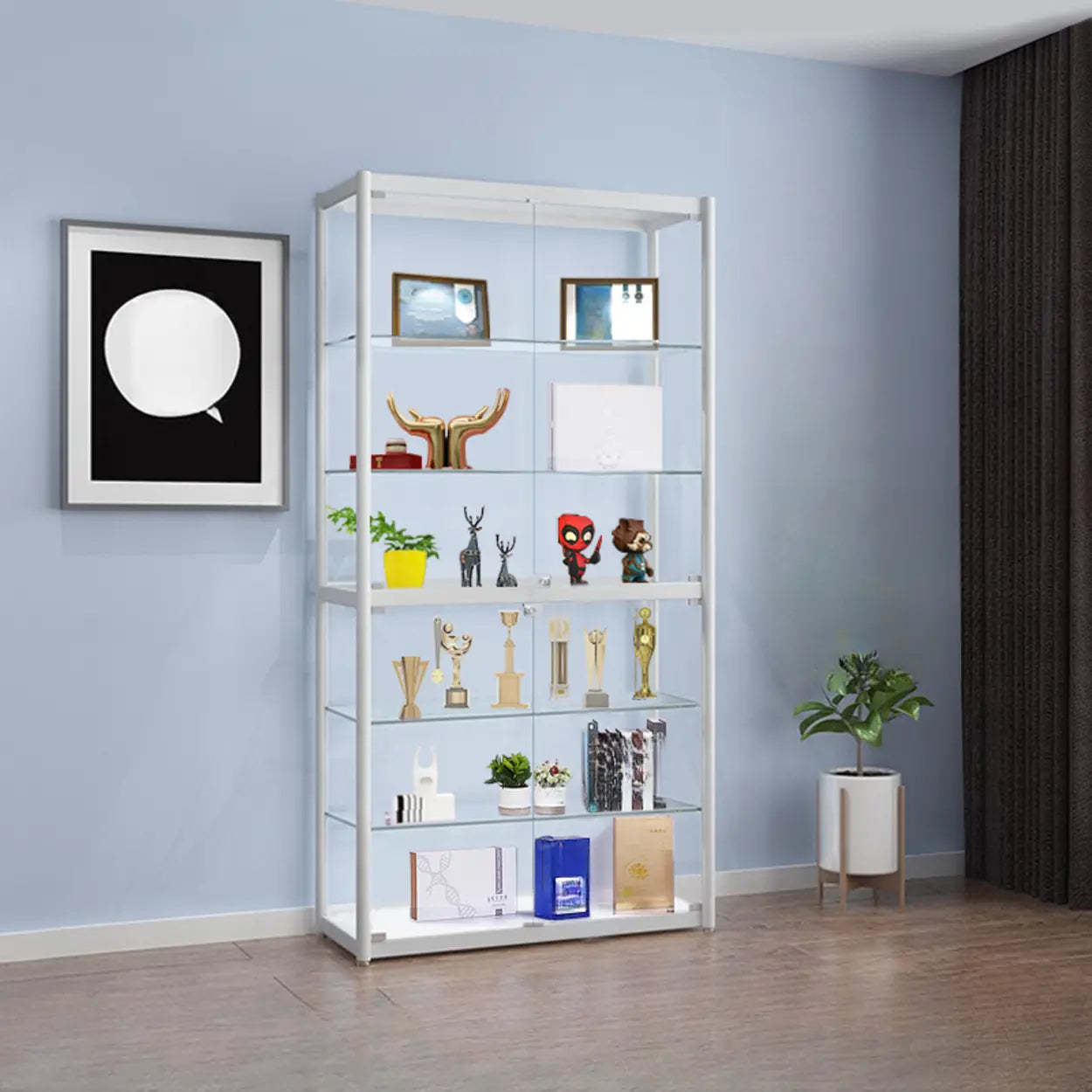 Modern 5-shelf storage white glass metal wood wine cabinets, Lighom