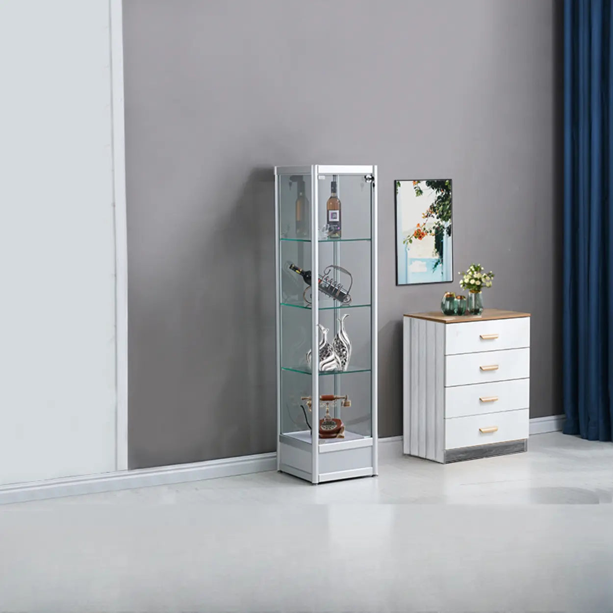 Modern 5-shelf curio white wine cabinets — 15.7" L x 15.7" W x 63" H