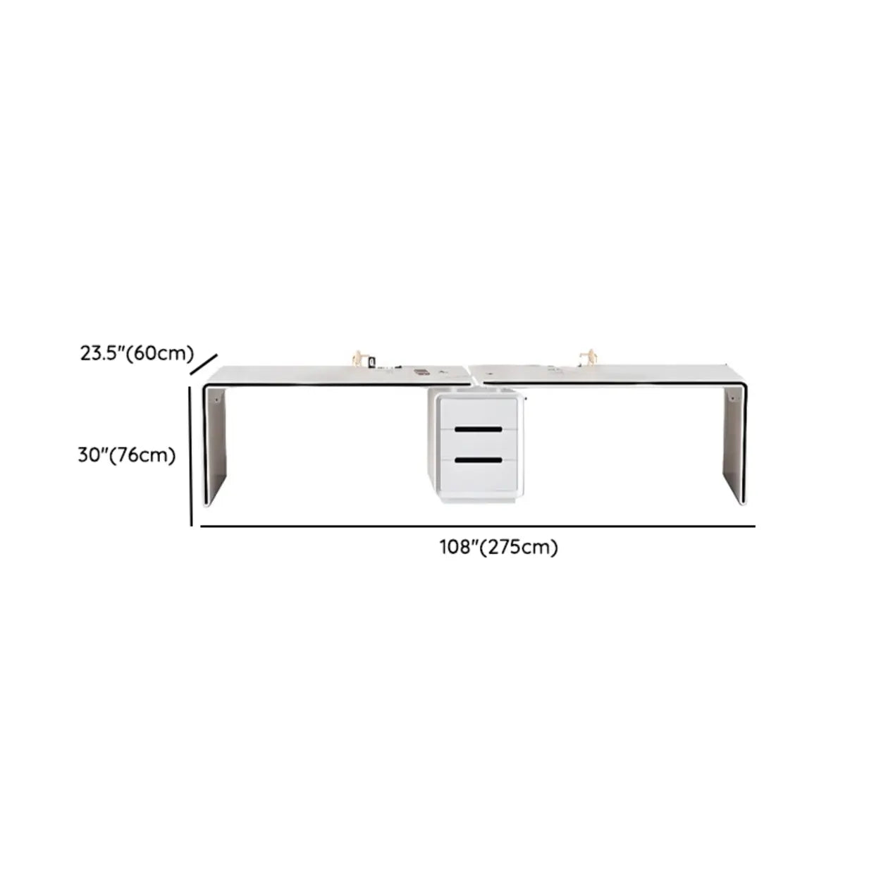 Long White Wood Computer Desk with Drawers