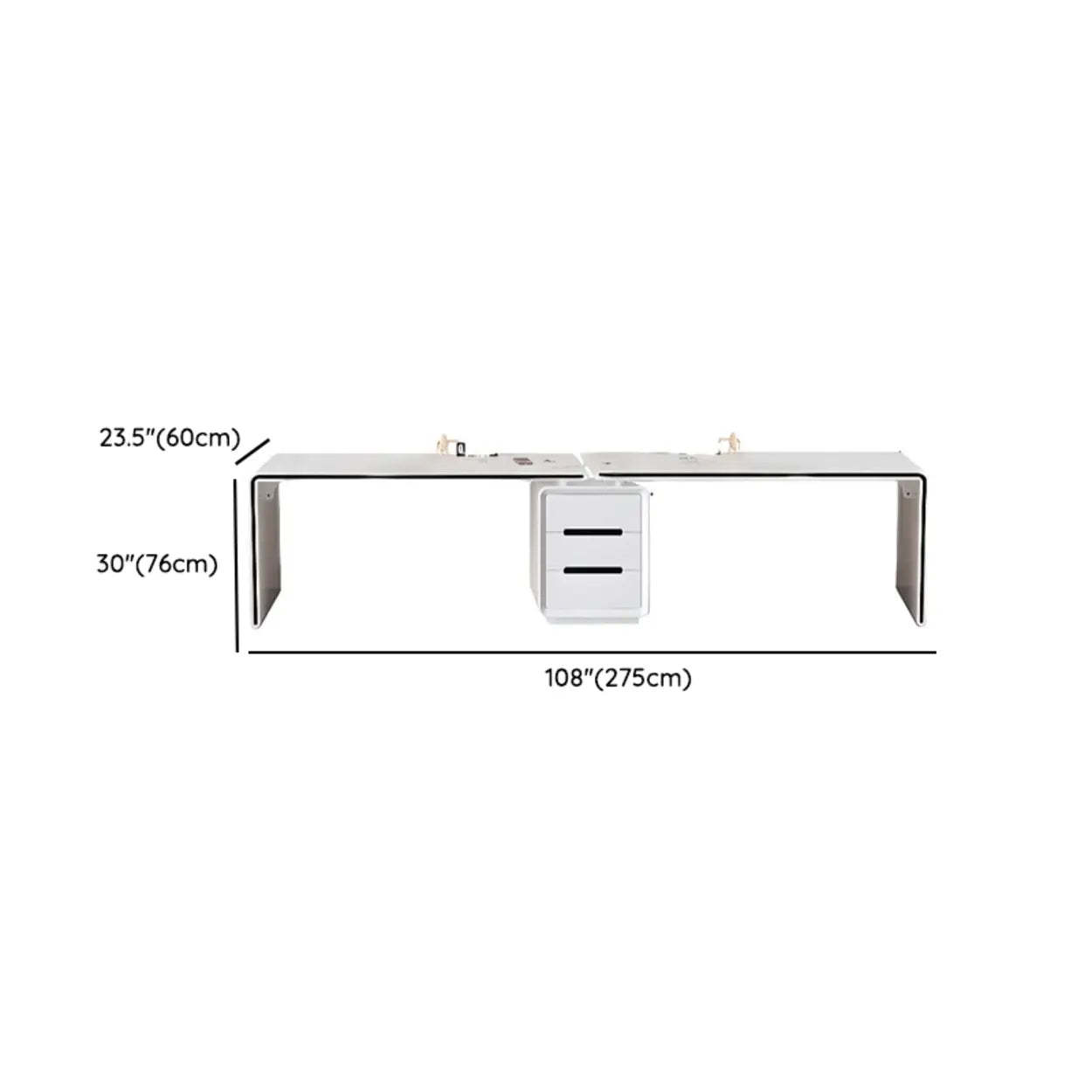 Long White Wood Computer Desk with Drawers