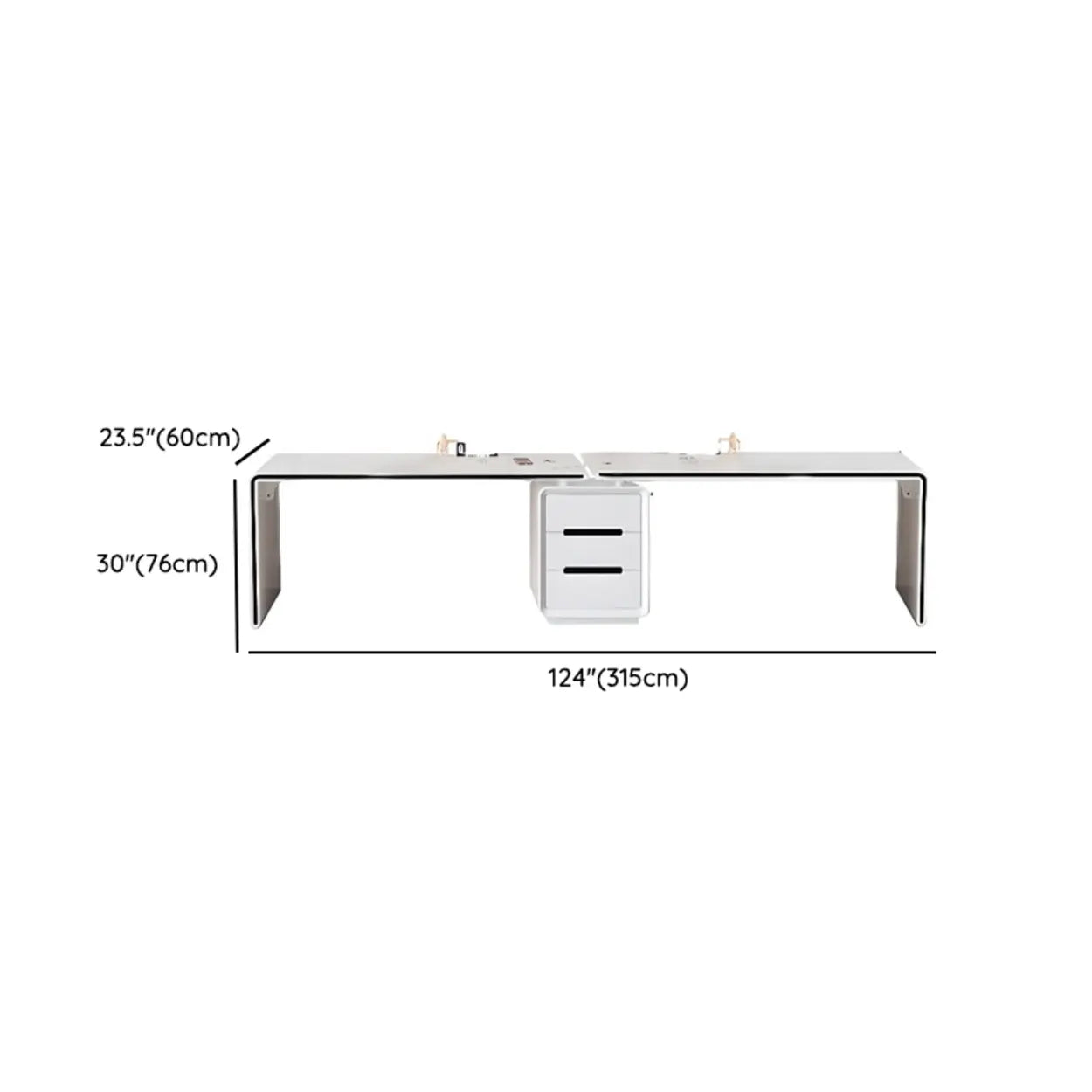 Long White Wood Computer Desk with Drawers