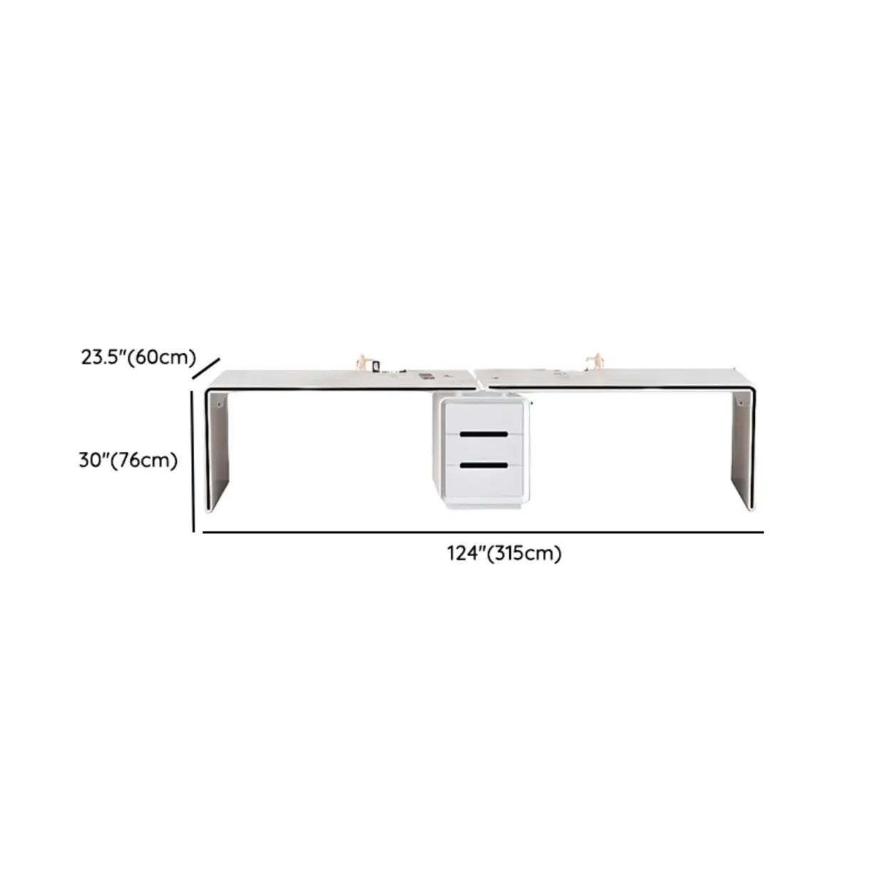 Long White Wood Computer Desk with Drawers