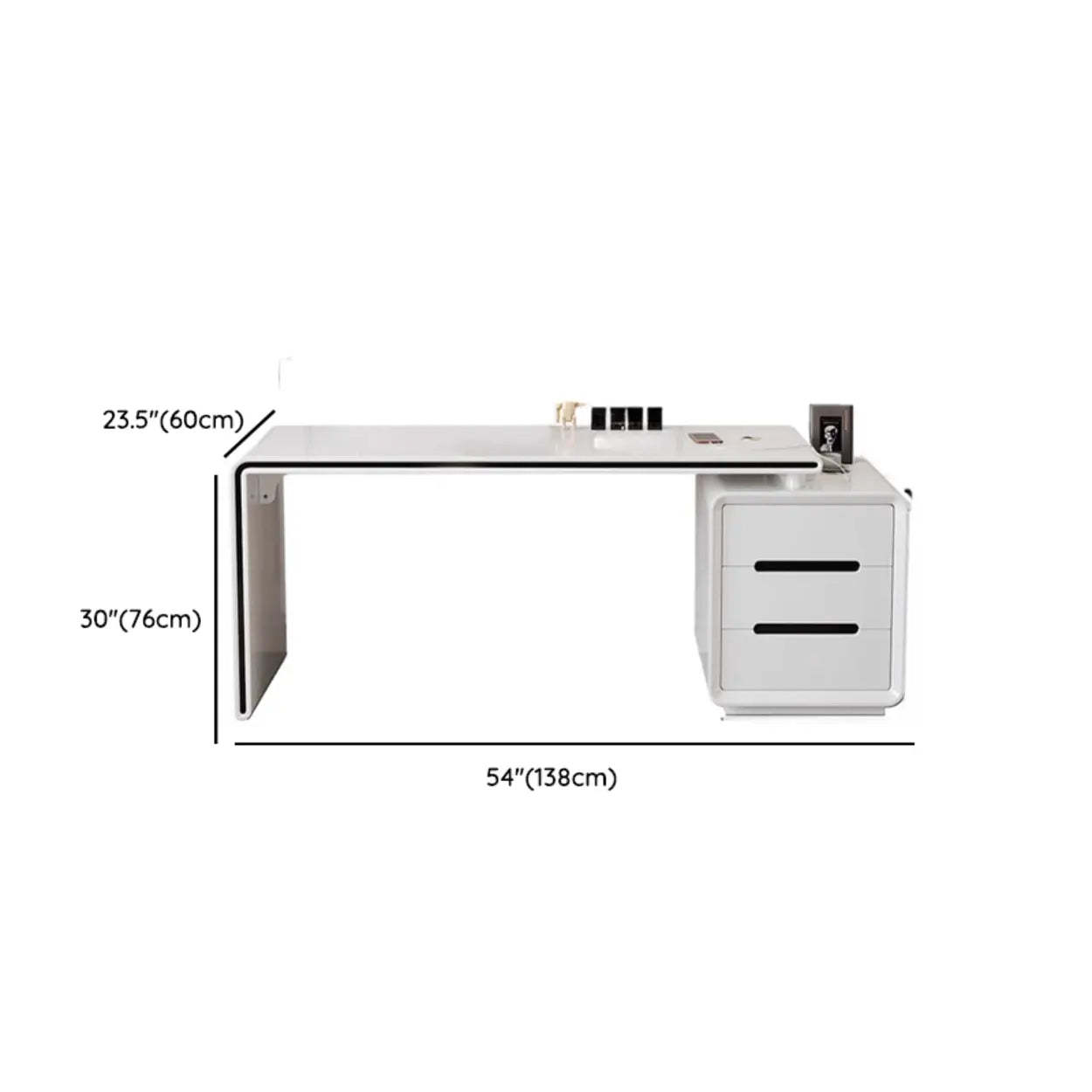 Long White Wood Computer Desk with Drawers