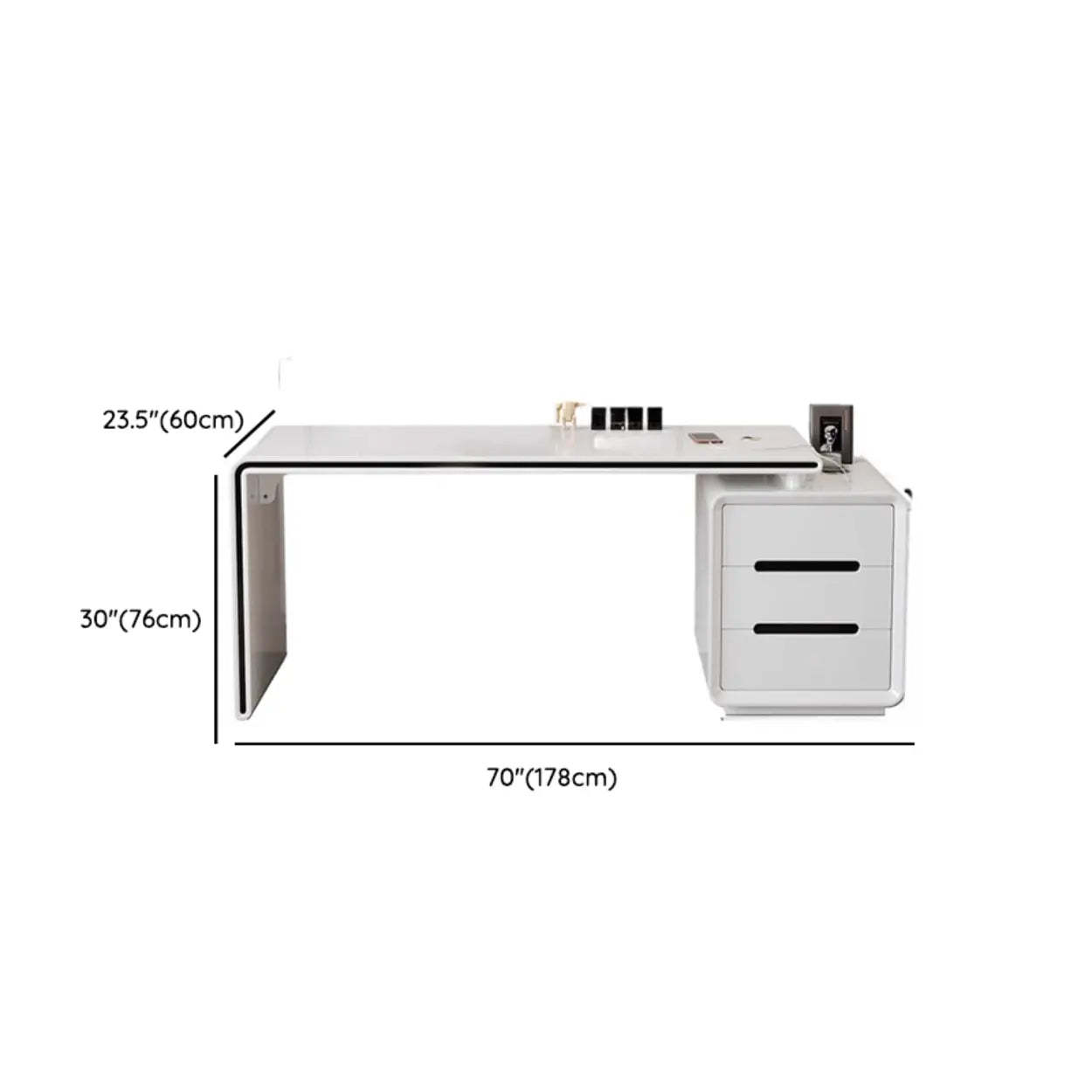 Long White Wood Computer Desk with Drawers