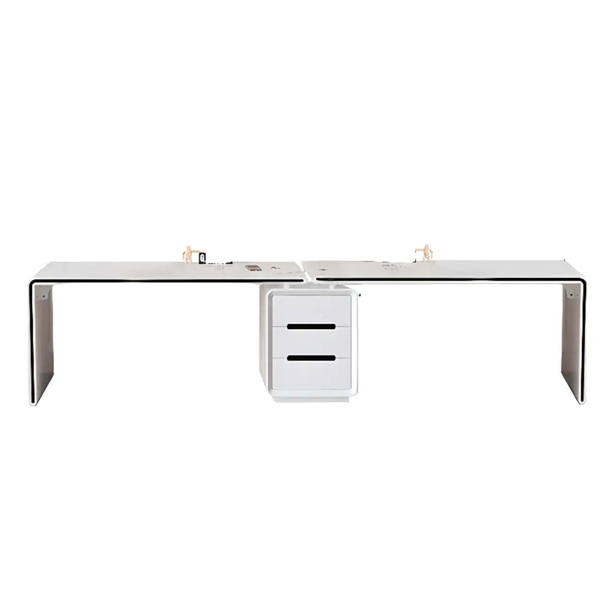 Long White Wood Computer Desk with Drawers — Table Only