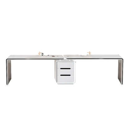 Long White Wood Computer Desk with Drawers — Table Only
