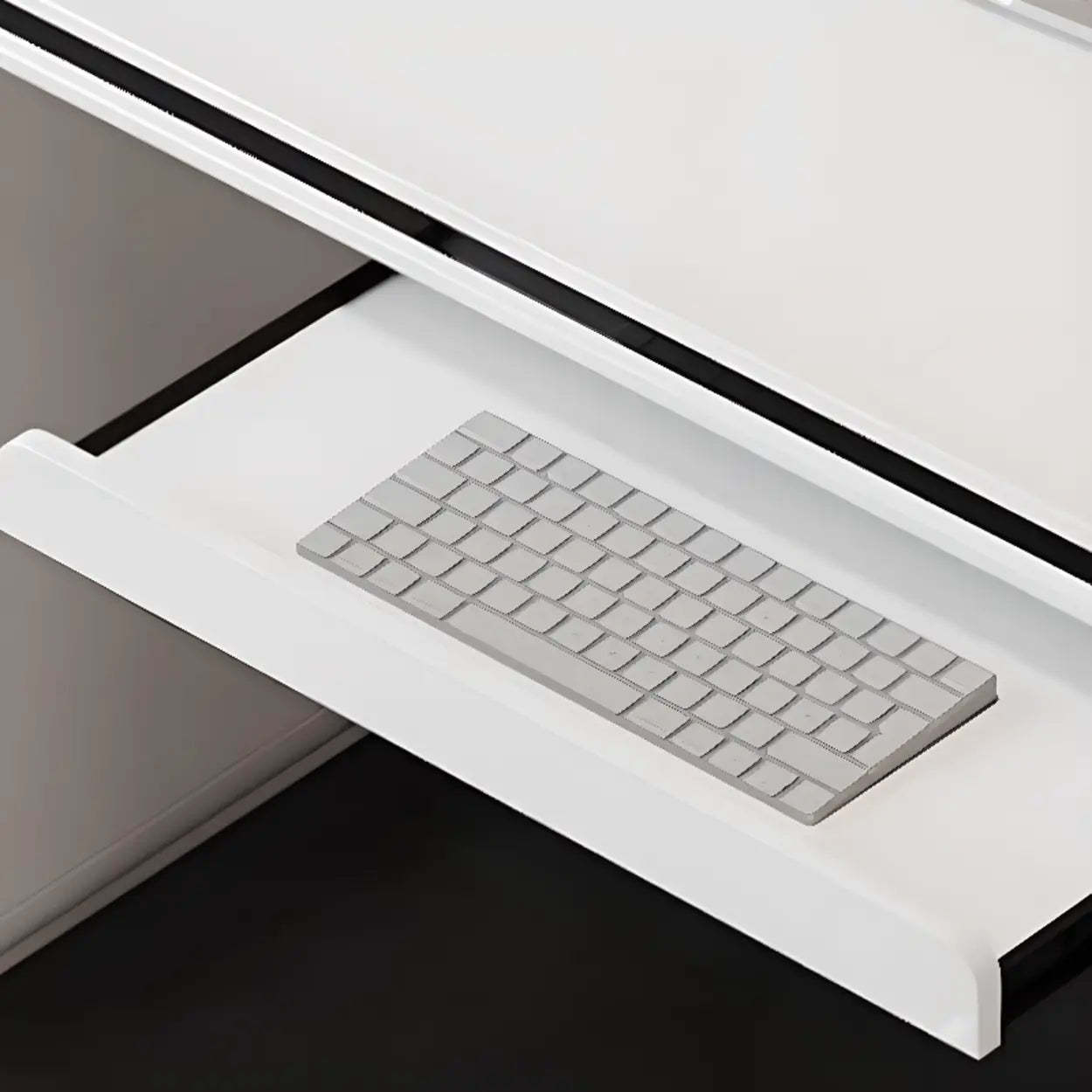 Long White Wood Computer Desk with Drawers — Table Only