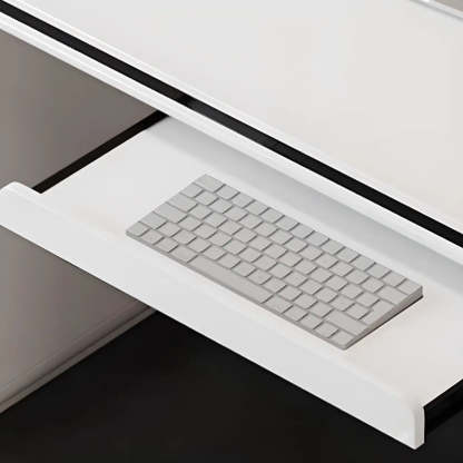 Long White Wood Computer Desk with Drawers — Table Only
