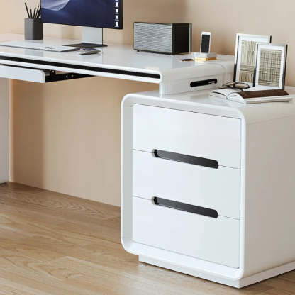 Long White Wood Computer Desk with Drawers — Table Only