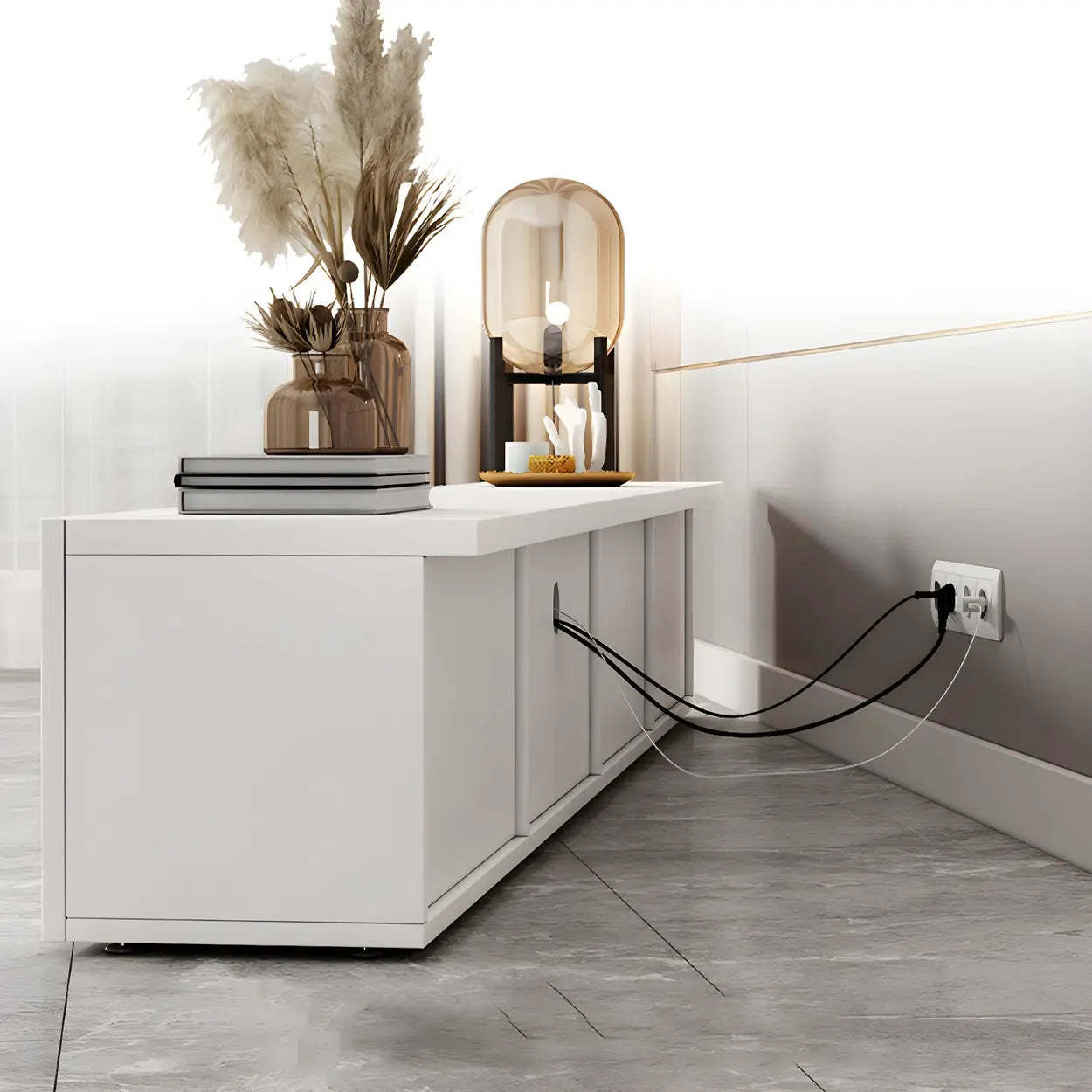 White Wood Rectangular Cabinet TV Stand