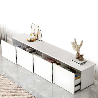 White Wood Rectangular Cabinet TV Stand