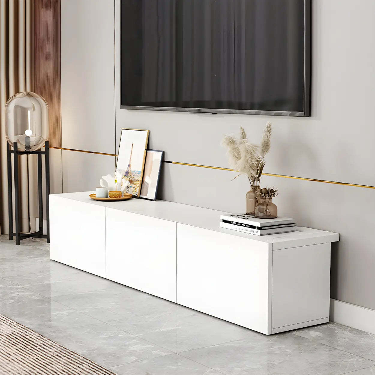 White Wood Rectangular Cabinet TV Stand