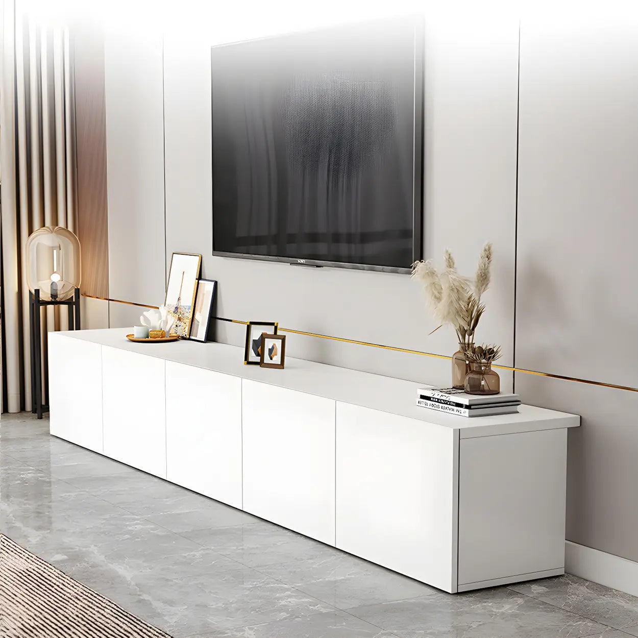 White Wood Rectangular Cabinet TV Stand