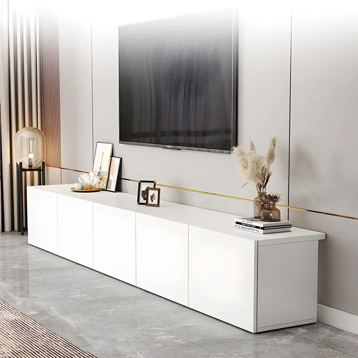 White Wood Rectangular Cabinet TV Stand