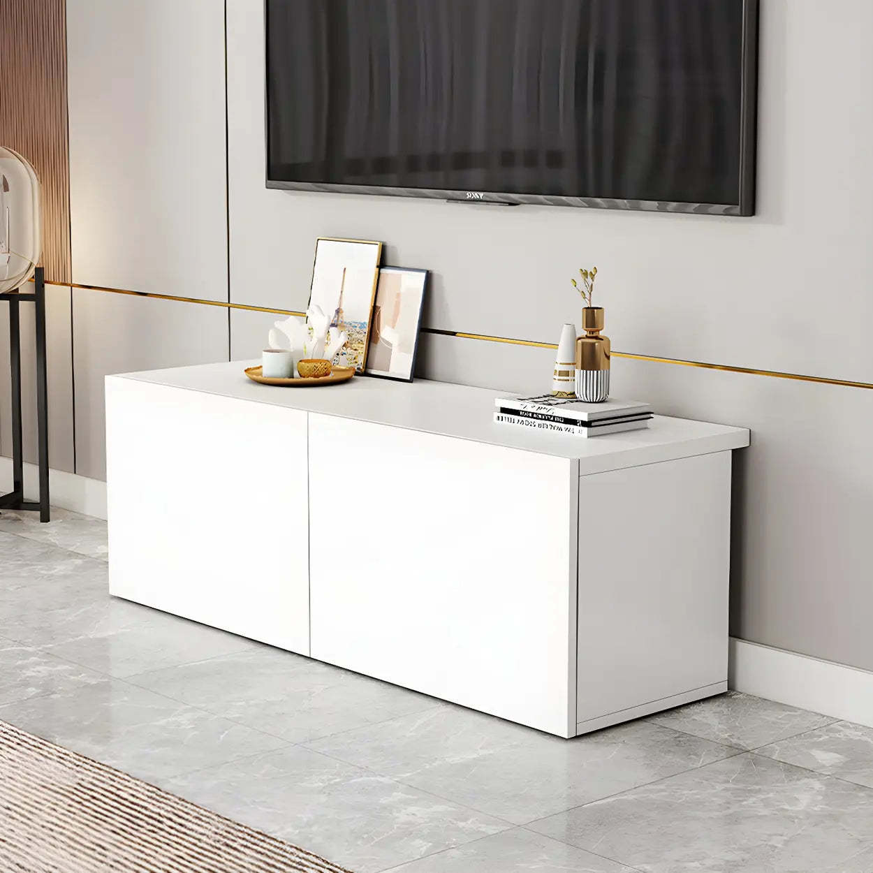 Modern rectangular storage white wood tv stands — 47" L x 16" W x 16" H