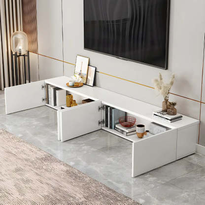 White Wood Rectangular Cabinet TV Stand