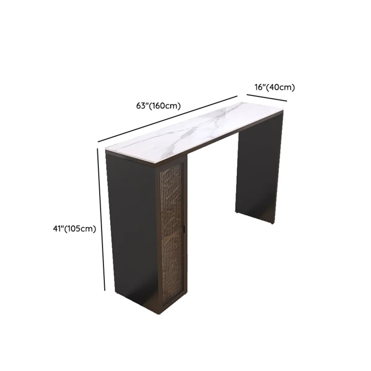 White Marble Black Rectangular Metal Bar Table