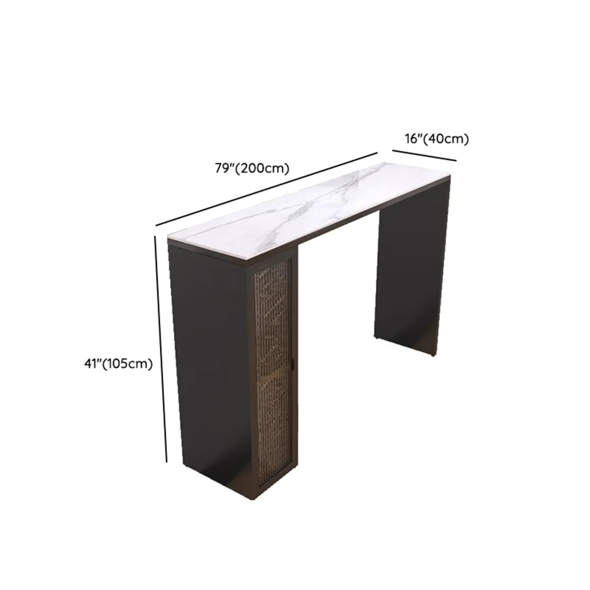 White Marble Black Rectangular Metal Bar Table